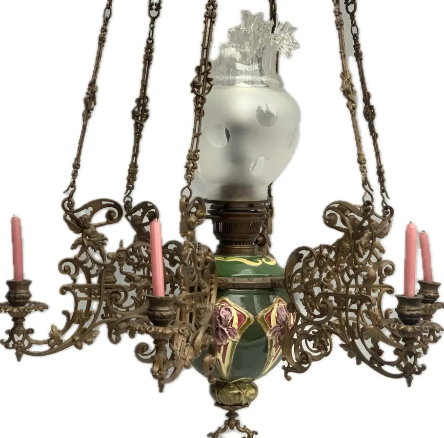 Clearance Pamono Electric and Candle Lamp, 1900s