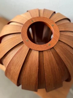 New Pamono Ellysett Pumpkin Table Lamp in Bentwood on Tripod Stand by Hans Agne Jakobsson for Markaryd, Sweden, 1960s