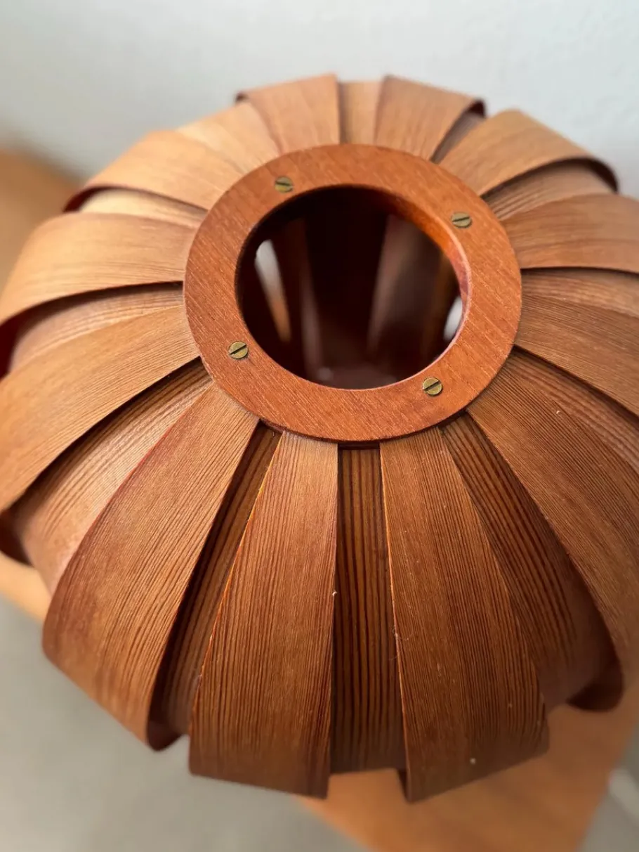 New Pamono Ellysett Pumpkin Table Lamp in Bentwood on Tripod Stand by Hans Agne Jakobsson for Markaryd, Sweden, 1960s