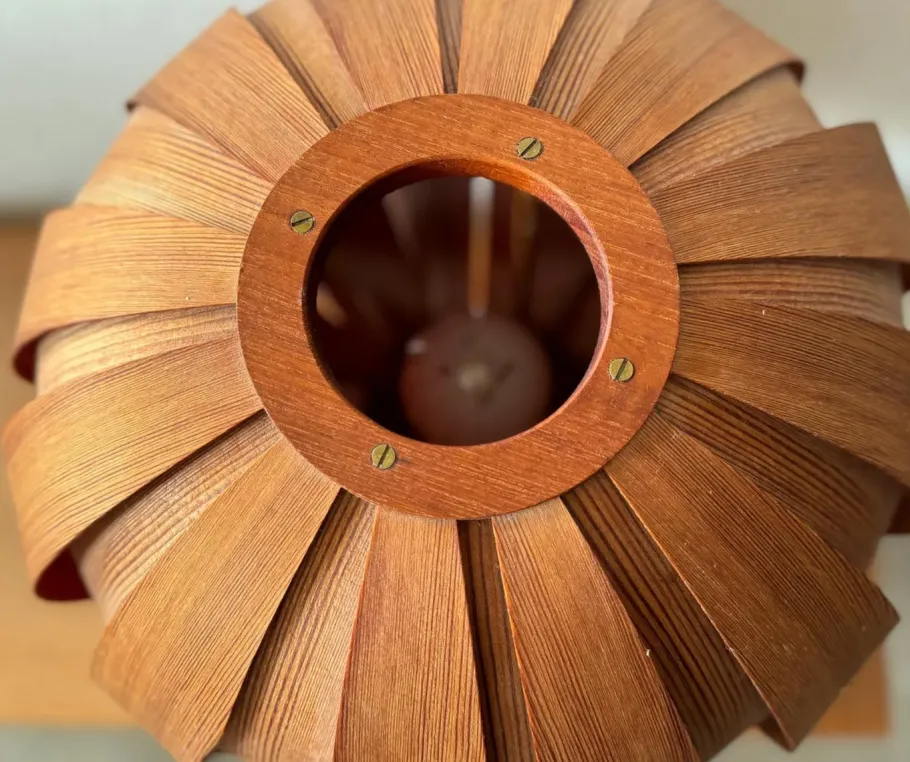 New Pamono Ellysett Pumpkin Table Lamp in Bentwood on Tripod Stand by Hans Agne Jakobsson for Markaryd, Sweden, 1960s