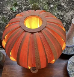 New Pamono Ellysett Pumpkin Table Lamp in Bentwood on Tripod Stand by Hans Agne Jakobsson for Markaryd, Sweden, 1960s