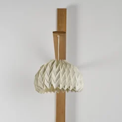 Clearance Pamono Elm Floor Lamp with Pleated Paper Shade, France, 1970s