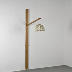 Clearance Pamono Elm Floor Lamp with Pleated Paper Shade, France, 1970s