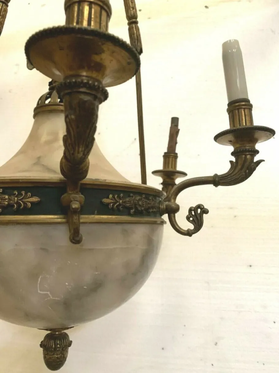 Clearance Pamono Empire Chandelier in Bronze and Alabaster, 1800s