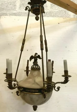 Clearance Pamono Empire Chandelier in Bronze and Alabaster, 1800s