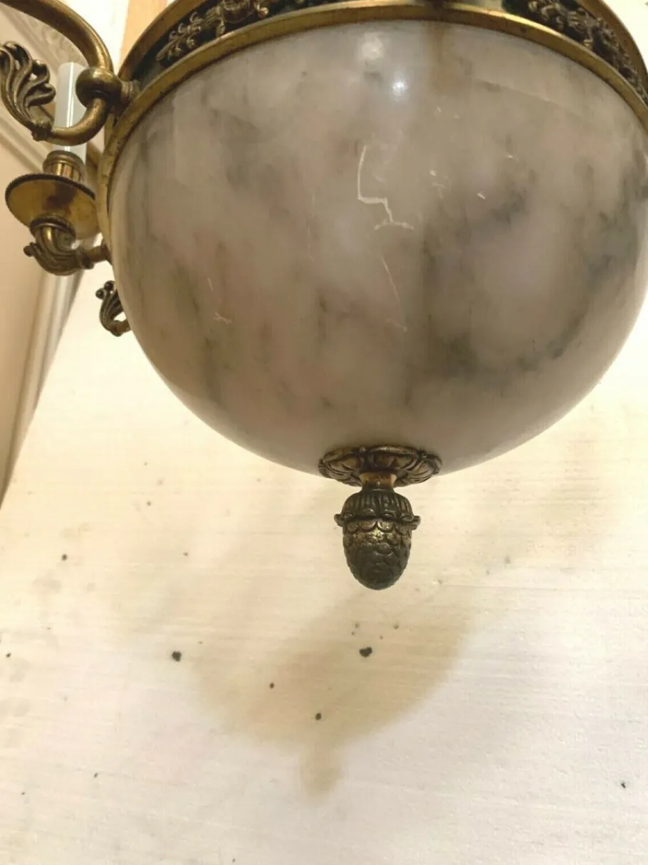 Clearance Pamono Empire Chandelier in Bronze and Alabaster, 1800s