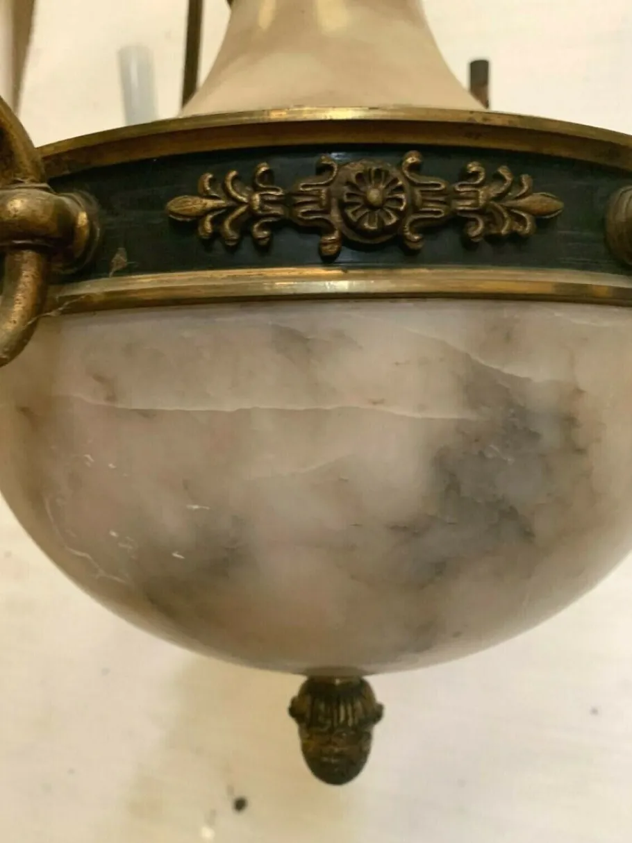 Clearance Pamono Empire Chandelier in Bronze and Alabaster, 1800s