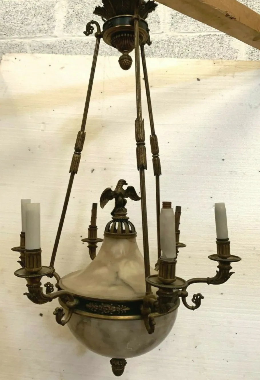 Clearance Pamono Empire Chandelier in Bronze and Alabaster, 1800s