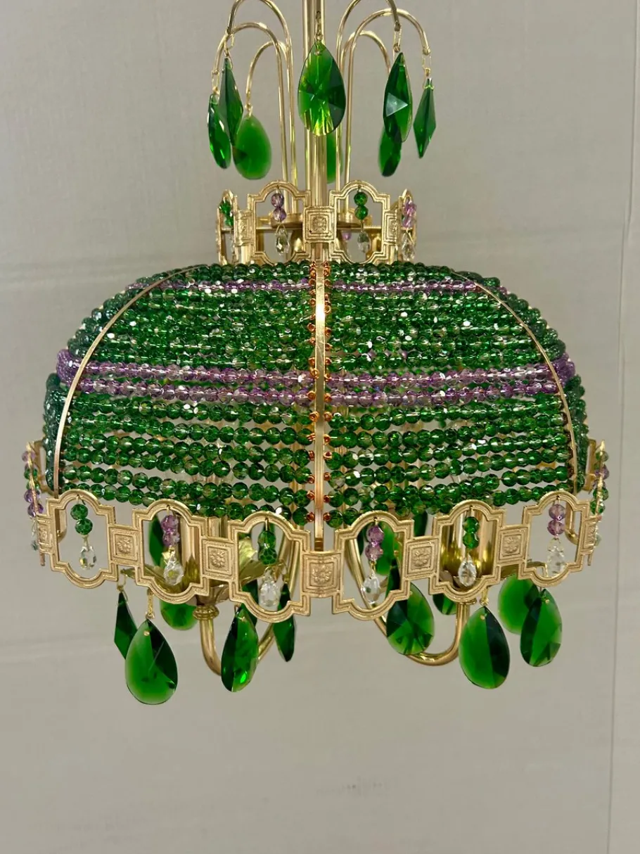 Clearance Pamono Empire Chandelier with Green and Purple Beads, 1960s