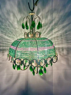 Clearance Pamono Empire Chandelier with Green and Purple Beads, 1960s