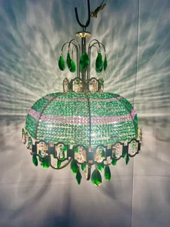 Clearance Pamono Empire Chandelier with Green and Purple Beads, 1960s
