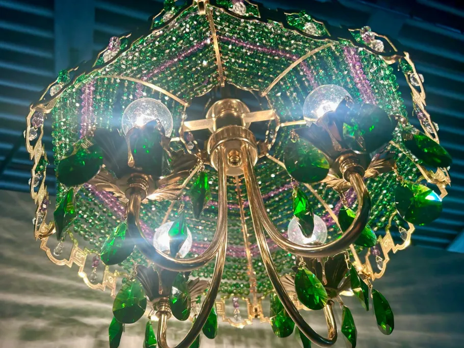 Clearance Pamono Empire Chandelier with Green and Purple Beads, 1960s
