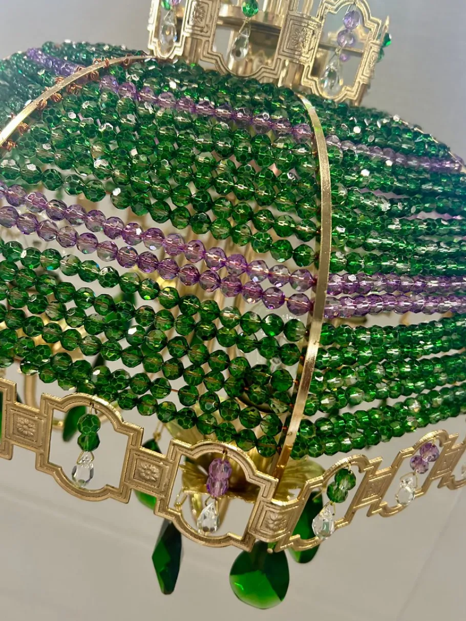 Clearance Pamono Empire Chandelier with Green and Purple Beads, 1960s