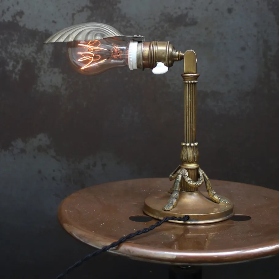 New Pamono Empire French Brass Desk Lamp with Metal Shell Shade