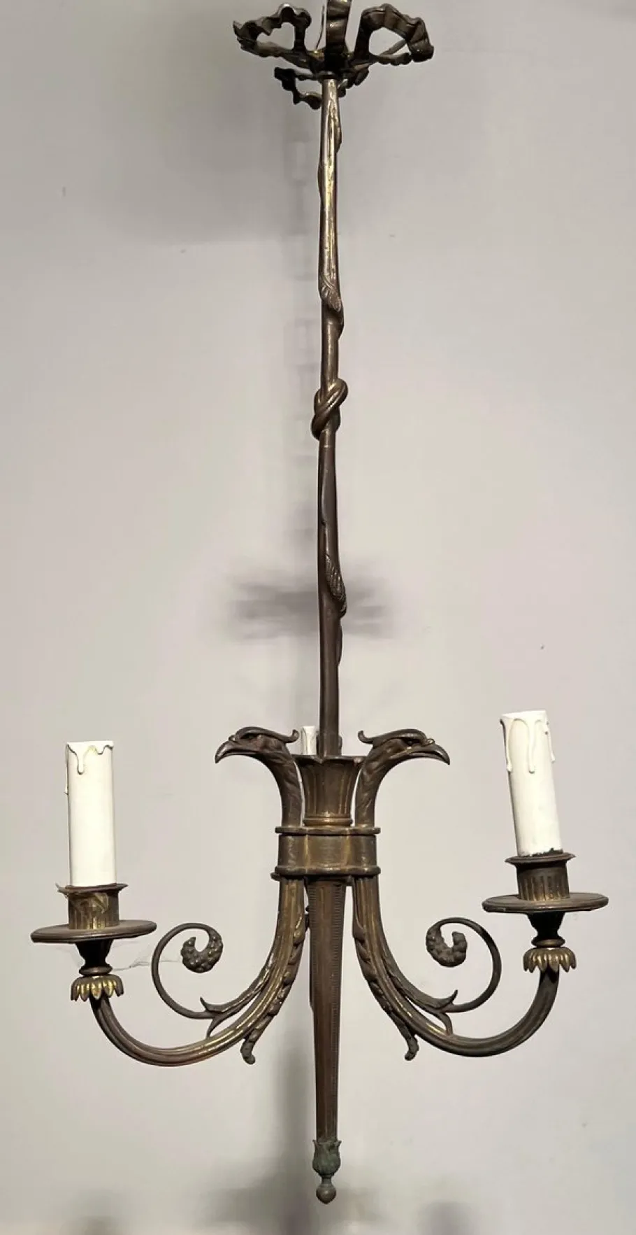 Hot Pamono Empire Style Bronze 3-Light Chandelier with Eagle Heads, France, 1900