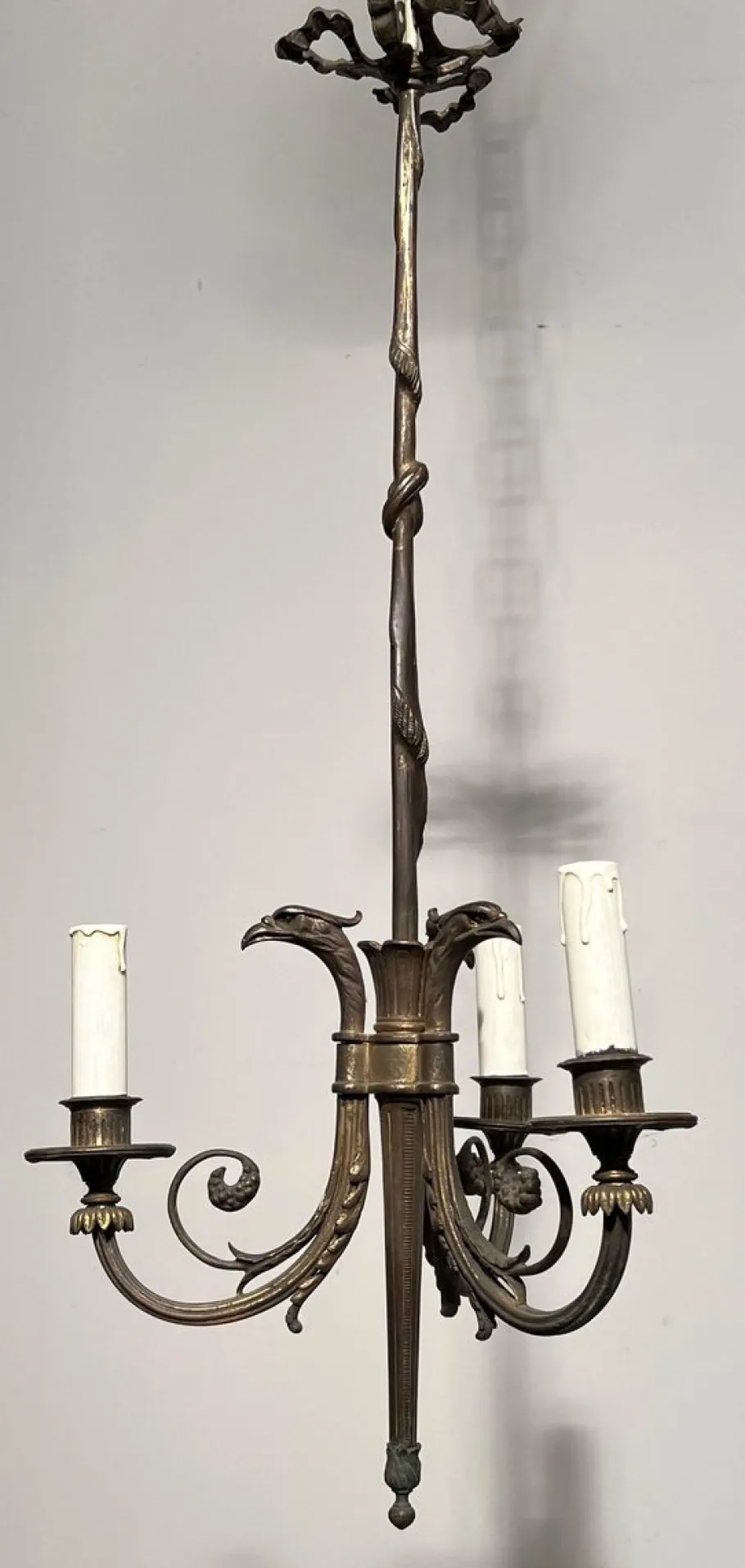 Hot Pamono Empire Style Bronze 3-Light Chandelier with Eagle Heads, France, 1900