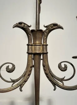 Hot Pamono Empire Style Bronze 3-Light Chandelier with Eagle Heads, France, 1900