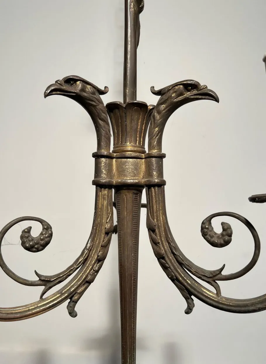 Hot Pamono Empire Style Bronze 3-Light Chandelier with Eagle Heads, France, 1900