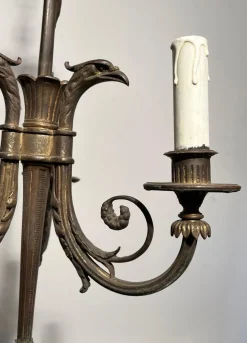 Hot Pamono Empire Style Bronze 3-Light Chandelier with Eagle Heads, France, 1900