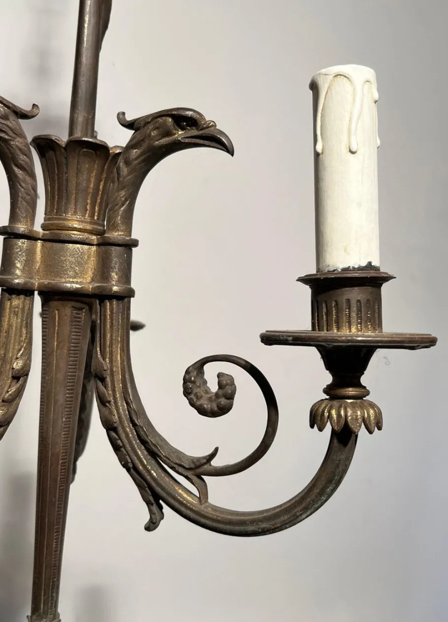Hot Pamono Empire Style Bronze 3-Light Chandelier with Eagle Heads, France, 1900