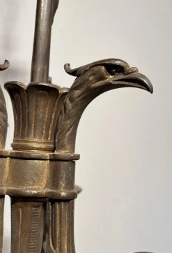 Hot Pamono Empire Style Bronze 3-Light Chandelier with Eagle Heads, France, 1900