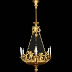 Clearance Pamono Empire Style Chandelier in Gilded Bronze with Cherubs, 1950s