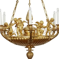 Clearance Pamono Empire Style Chandelier in Gilded Bronze with Cherubs, 1950s