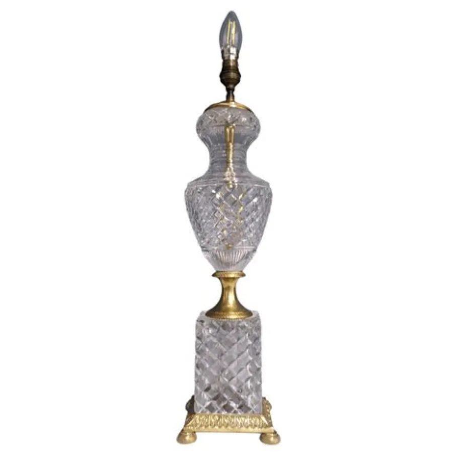 Discount Pamono Empire Style Lamp Base in Cut Crystal and Bronze