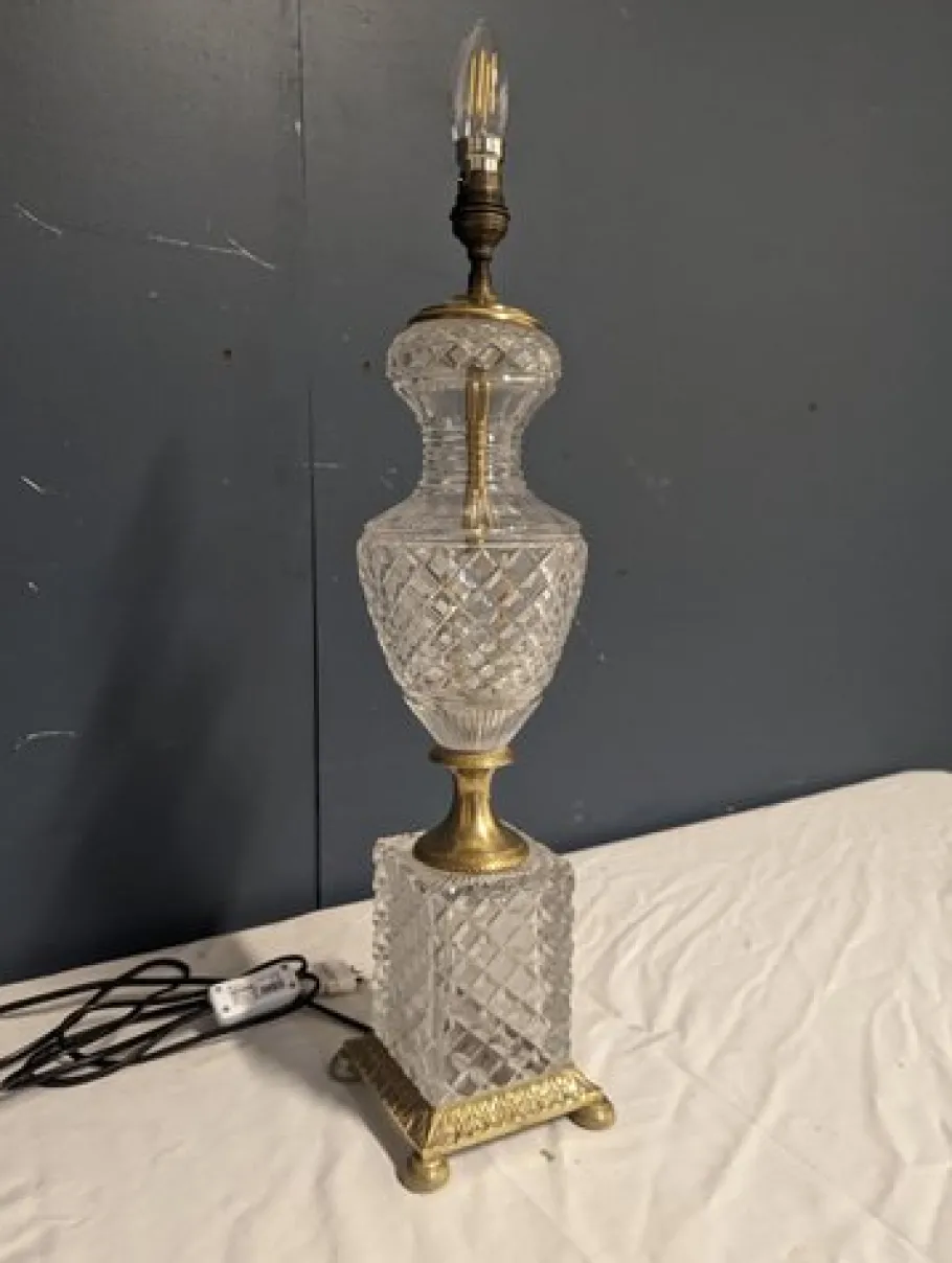 Discount Pamono Empire Style Lamp Base in Cut Crystal and Bronze