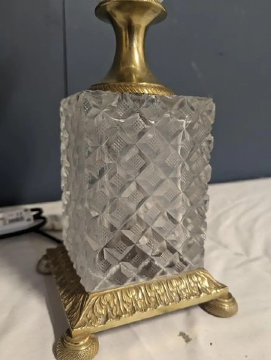 Discount Pamono Empire Style Lamp Base in Cut Crystal and Bronze