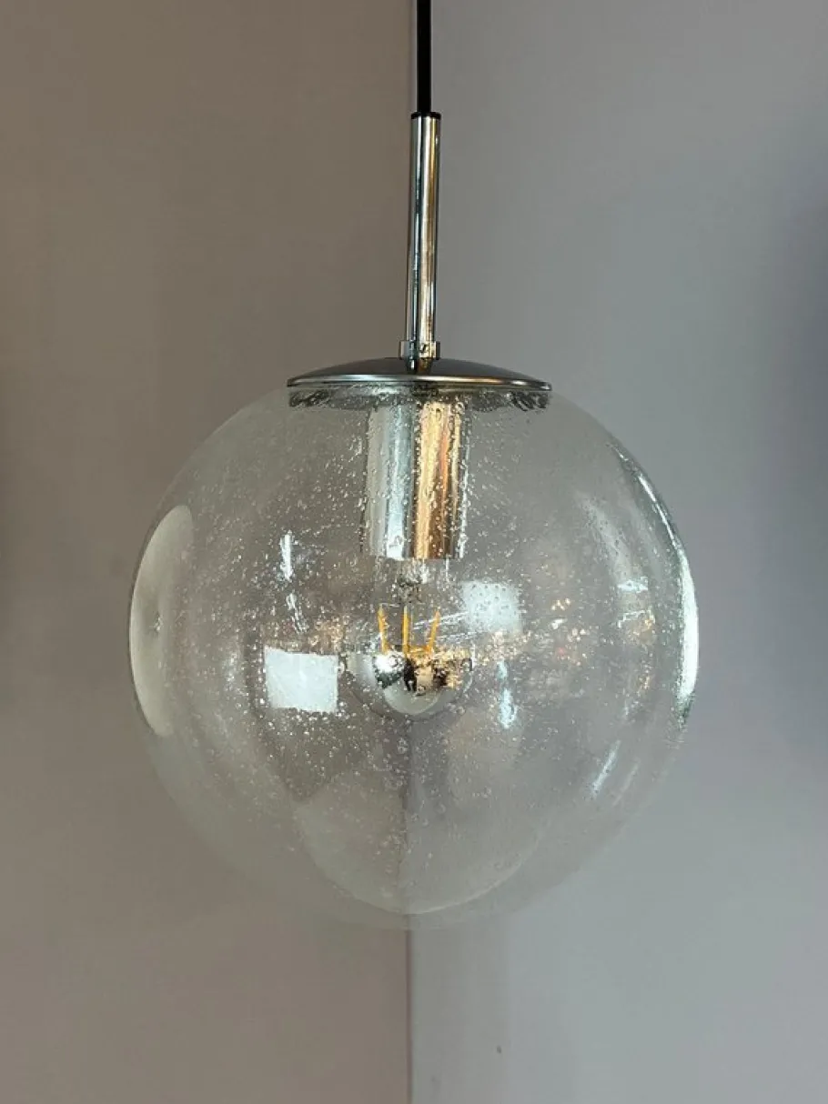 Discount Pamono Enclosed Glass and Chrome Ball Lamp from Glashütte Limburg