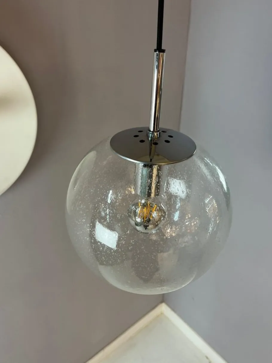 Discount Pamono Enclosed Glass and Chrome Ball Lamp from Glashütte Limburg
