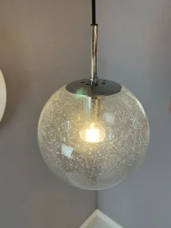 Discount Pamono Enclosed Glass and Chrome Ball Lamp from Glashütte Limburg