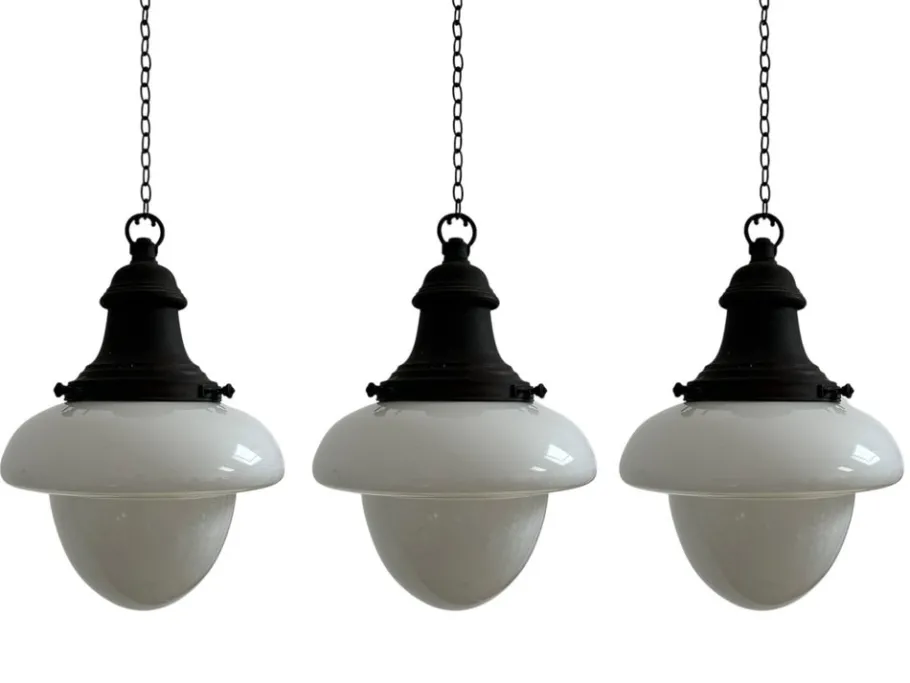 Hot Pamono English 2-Tone Opaline Milk Glass Church Pendant, 1920s