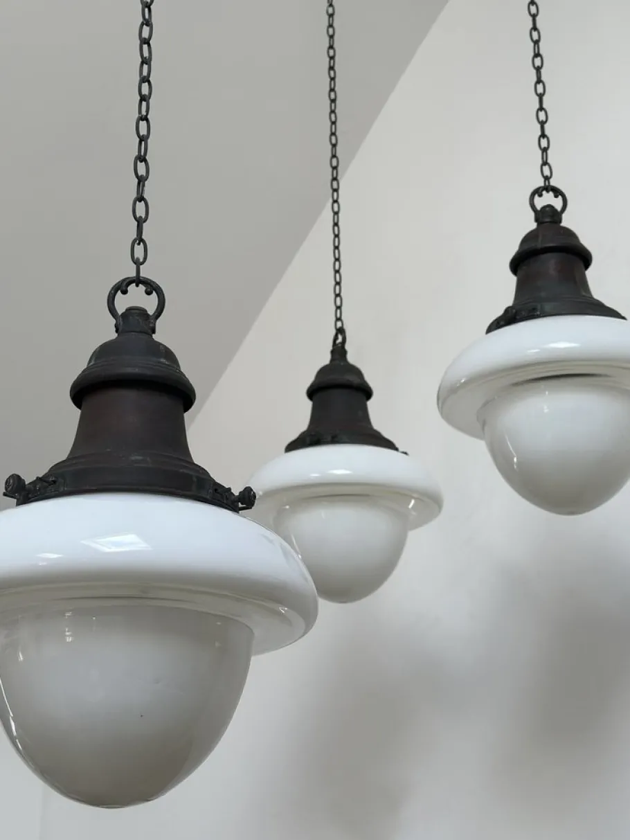 Hot Pamono English 2-Tone Opaline Milk Glass Church Pendant, 1920s