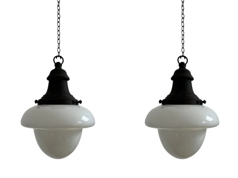 Hot Pamono English 2-Tone Opaline Milk Glass Church Pendant, 1920s