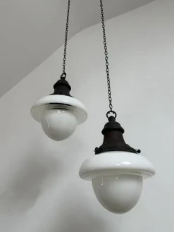 Hot Pamono English 2-Tone Opaline Milk Glass Church Pendant, 1920s