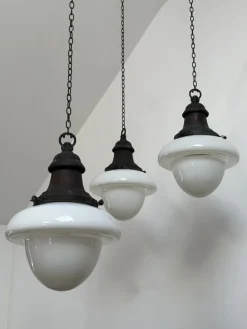 Hot Pamono English 2-Tone Opaline Milk Glass Church Pendant, 1920s