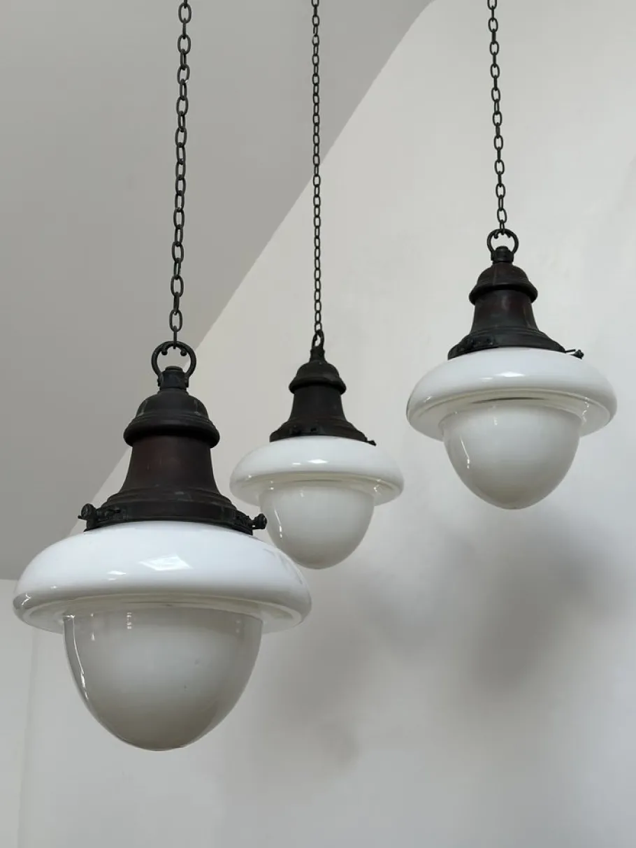 Hot Pamono English 2-Tone Opaline Milk Glass Church Pendant, 1920s