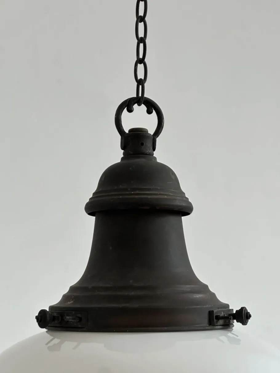 Hot Pamono English 2-Tone Opaline Milk Glass Church Pendant, 1920s