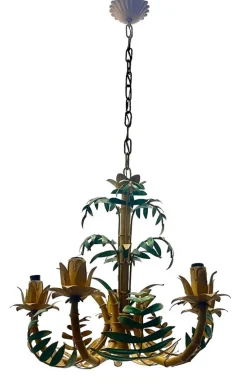 New Pamono Faux Bamboo Tole Palm Tree Chandelier, France, 1950s