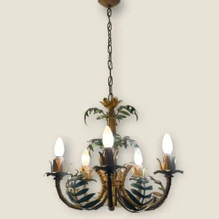 New Pamono Faux Bamboo Tole Palm Tree Chandelier, France, 1950s