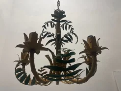 New Pamono Faux Bamboo Tole Palm Tree Chandelier, France, 1950s