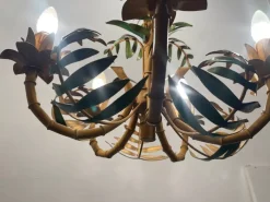 New Pamono Faux Bamboo Tole Palm Tree Chandelier, France, 1950s