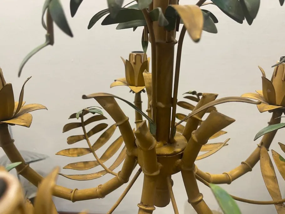 New Pamono Faux Bamboo Tole Palm Tree Chandelier, France, 1950s