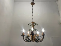 New Pamono Faux Bamboo Tole Palm Tree Chandelier, France, 1950s