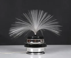 Pamono Fiber Optic and Chrome Round Table Lamp by Cima International, Italy, 1970s