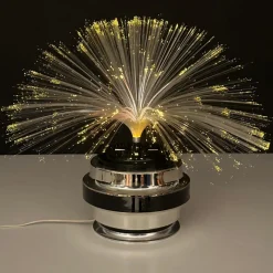 Pamono Fiber Optic and Chrome Round Table Lamp by Cima International, Italy, 1970s