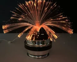 Pamono Fiber Optic and Chrome Round Table Lamp by Cima International, Italy, 1970s