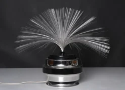 Pamono Fiber Optic and Chrome Round Table Lamp by Cima International, Italy, 1970s